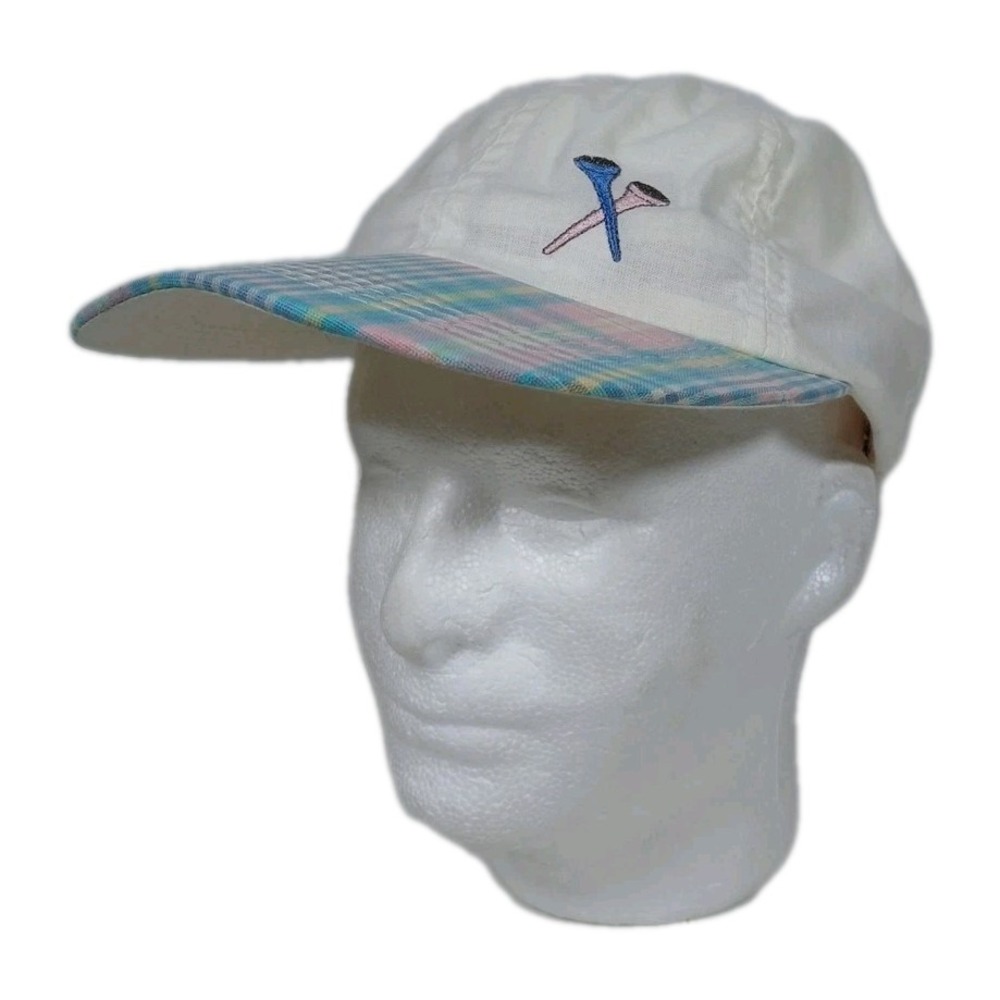 Imperial Headwear Womens Golf Hat White Pastel Plaid Bow One Size Made in USA